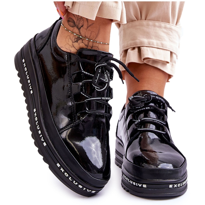 S.Barski Mustat Chantalin kiiltonahkaiset tennarit