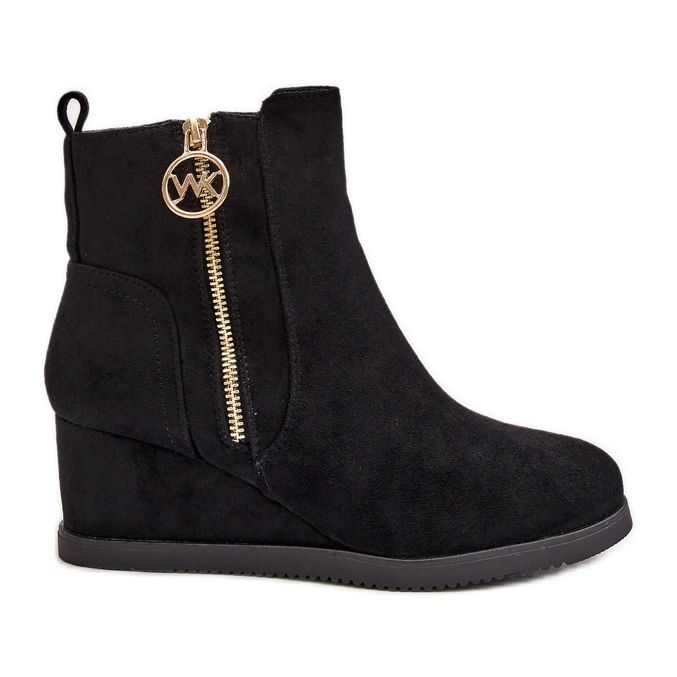 Eristetyt kiila saappaat koristeellisella vetoketjulla, Eco Suede Black Leretha musta