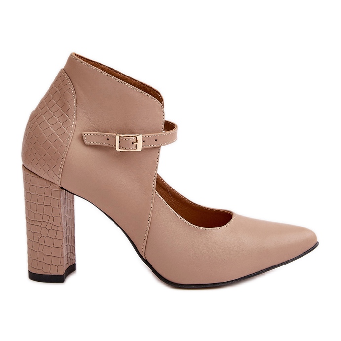 Nahkapumput teräväkärkisellä korkokenkolla beige Laura Messi 2832