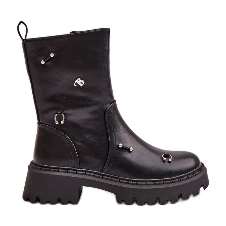 Naisten Eco-nahkaiset nilkkurit vetoketjulla koristeellisilla yksityiskohdilla, musta Reritha