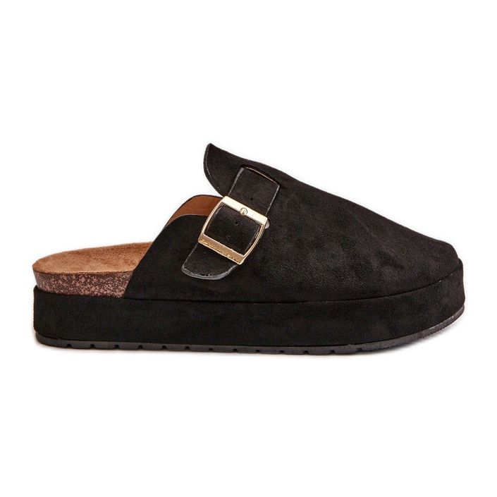 Naisten alustakengät, joissa kultainen solki, musta Terilaina