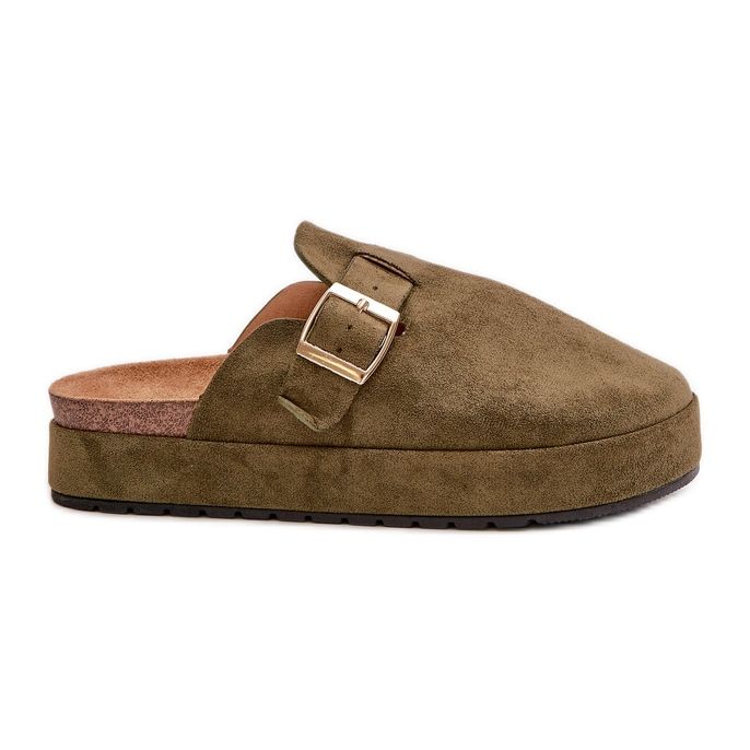 Naisten alustan varvastossut kultaisella soljella, tummanvihreä Terilaina