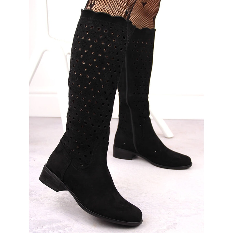 M. DASZYŃSKI Mustat mokkanahkaiset harjakattoiset saappaat M.Daszyński SA198-33