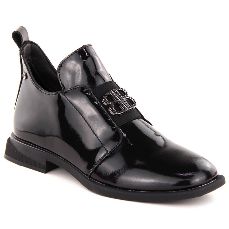 Naisten kiiltonahkaiset nilkkurit koristeella, musta Filippo DBT4763