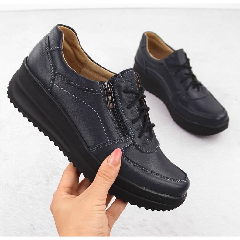 Mukavat naisten nahkakengät, tummansininen Helios 419