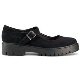 Naisten mustat mokkanahkakengät solkikiinnityksellä