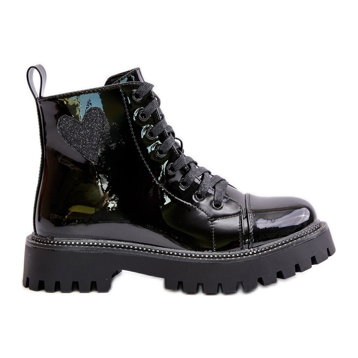 Naisten kiiltonahkaiset nilkkurit, joissa vetoketju ja koristeellinen sydän, musta Obeena