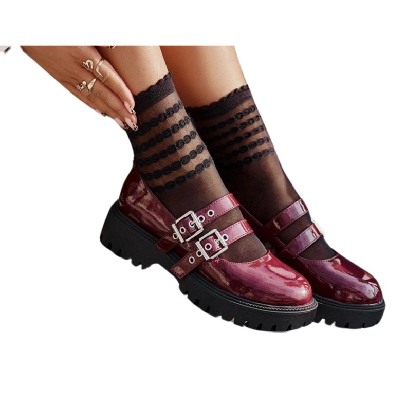 Naisten kengät hihnalla Patentti Burgundy Terione punainen