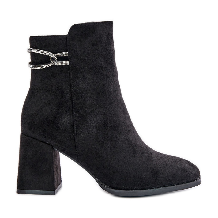 Eristetyt naisten nilkkurit korkealla kantapäällä, Eco Suede, musta Saivia