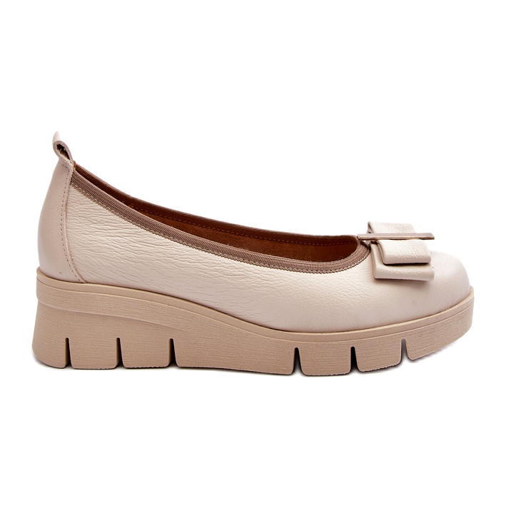 Lewski Shoes Nahkaiset balerinat korosteella, Cream Lewski 3384 beige