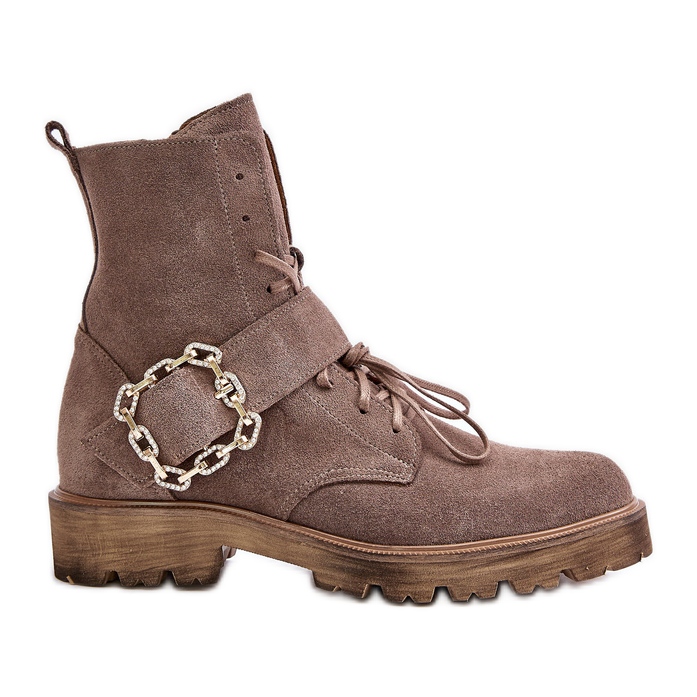 Zazoo 2951 mokkanahkaiset nilkkurit, joissa koristelukko, tumma beige