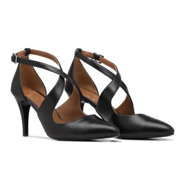 BUTDAM Xena mustat tanssikorkokengät, joissa terävä kärki ja olkaimet