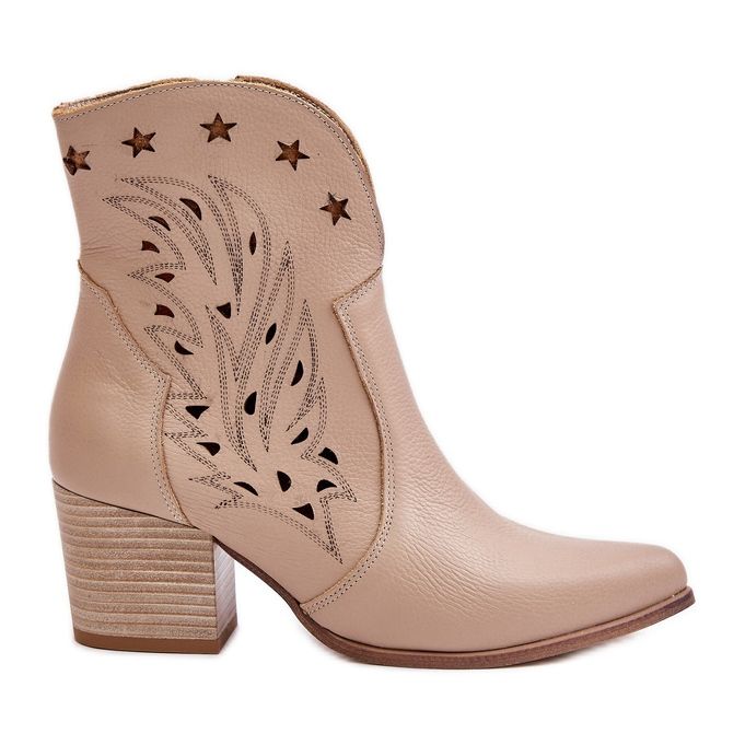 Harjakatkoiset nahkaiset Cowboy-saappaat korkeakorkoisella Lewski 3613 beige