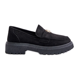 Naisten Brogues Moccasins kultaisilla yksityiskohdilla, musta Arilva
