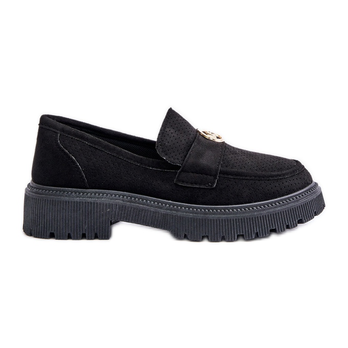 Naisten Brogues Moccasins kultaisilla yksityiskohdilla, musta Arilva