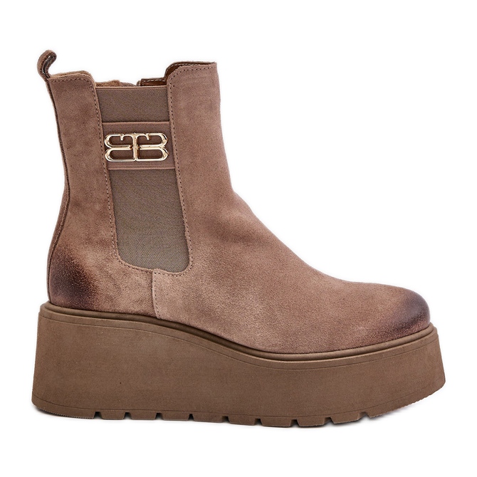 Zazoo 60498 Naisten mokkanahka nilkkurit Chelsea saappaat alustalla ja kiilat beige