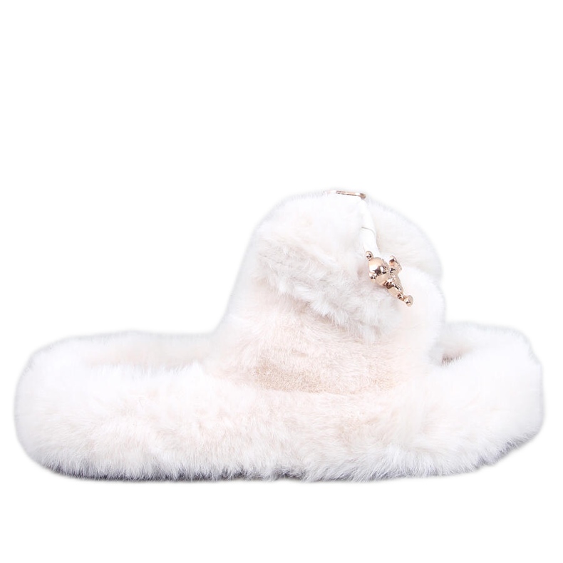 Burano Beige -turkistossut, joissa rusetti ja nalle