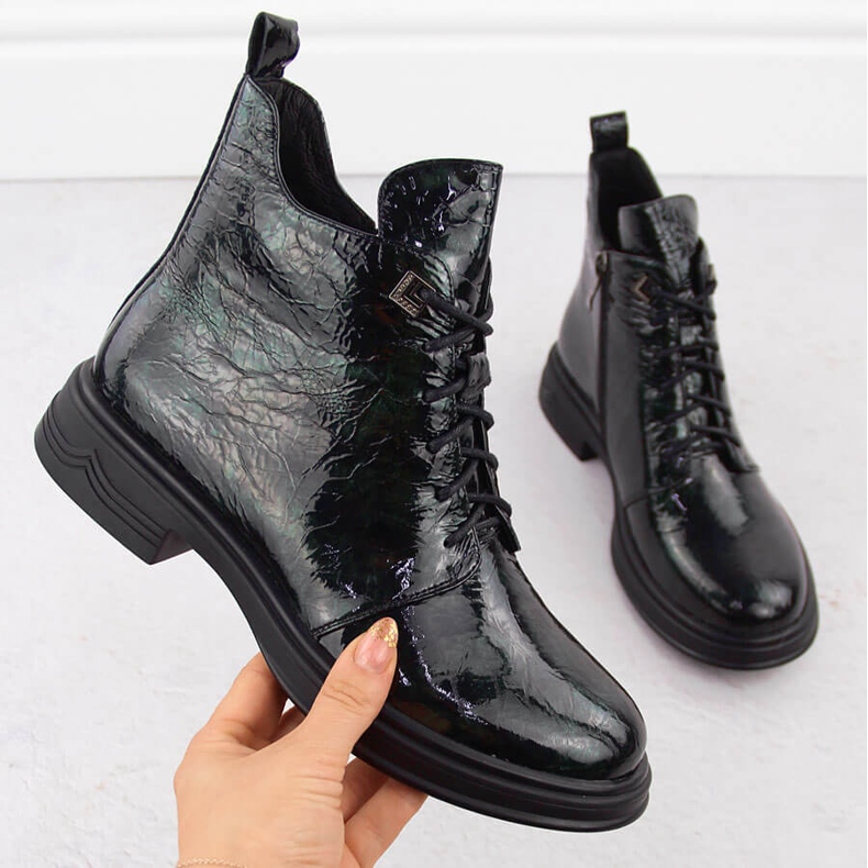 Naisten kiiltonahkaiset nilkkurit vihreät D&amp;A S.Barski Premium Collection LZ42-042