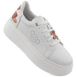 Nahkaiset urheilukengät alustalla, valkoinen Vinceza 89101