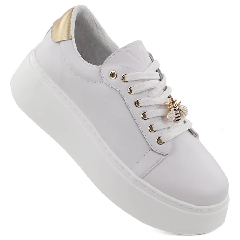 Nahkaiset urheilukengät alustalla, valkoinen Vinceza 89101