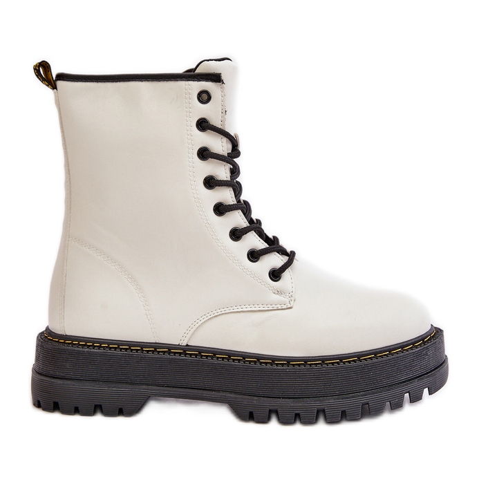 Eristetyt Eco Leather Worker Boots vetoketjulla, valkoinen Naleli