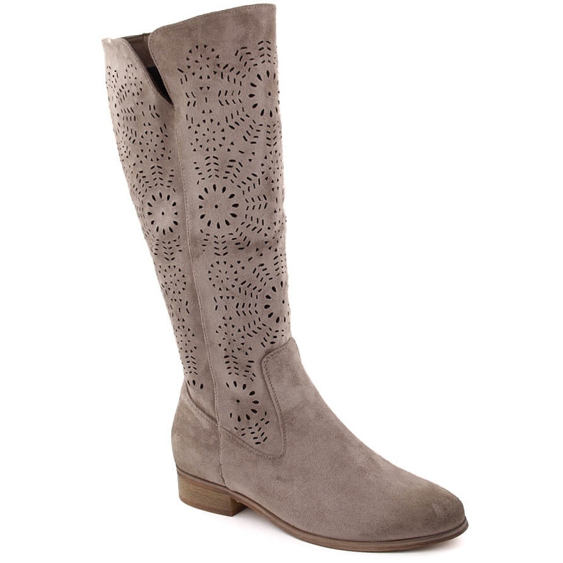 Naisten mokkaeristetyt harjakattoiset saappaat khaki Potocki 12522 beige