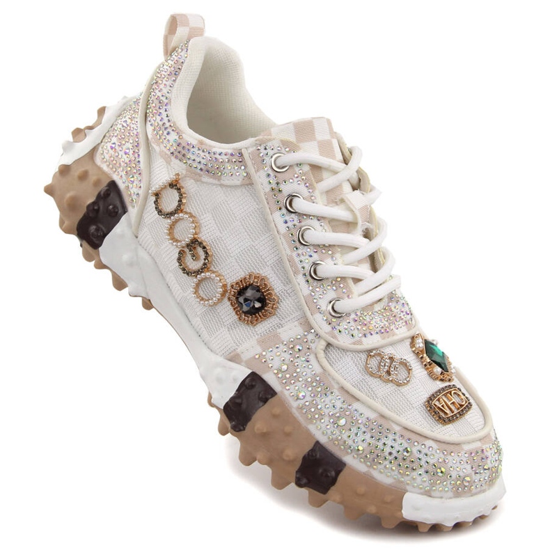 Naisten kengät, jotka on koristeltu runsaasti zirkoneilla, valkoinen Potocki 16324