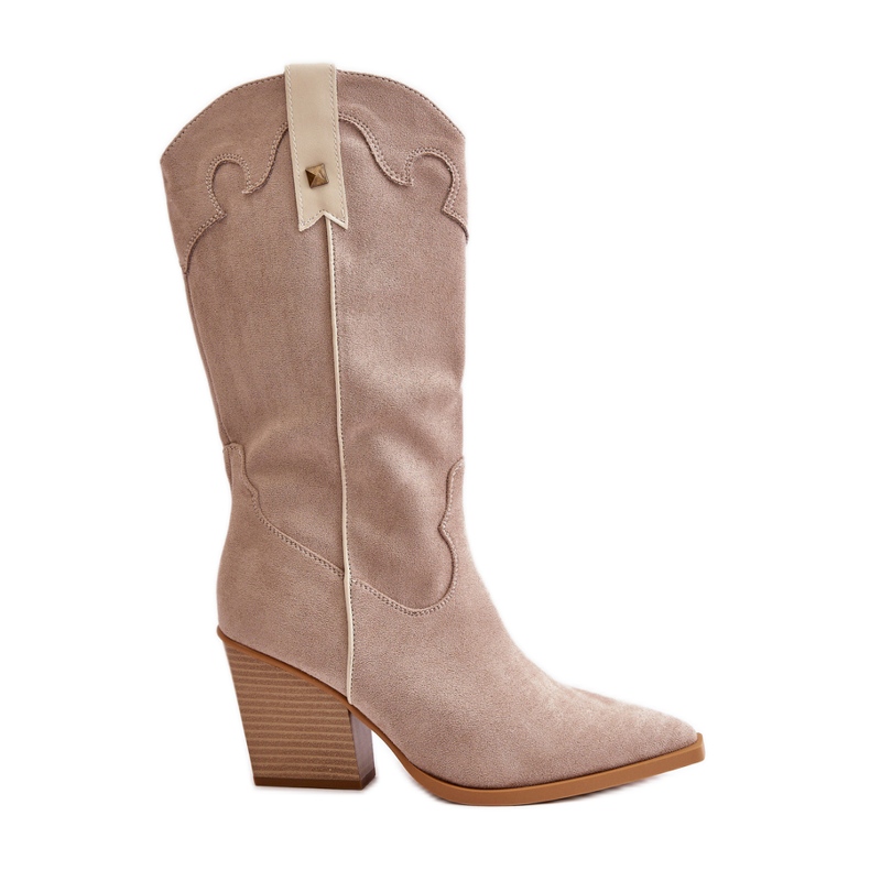 Eristetyt Cowboy-saappaat korkeakorkoisilla Eco Mokkanahka Beige Hanivinilla