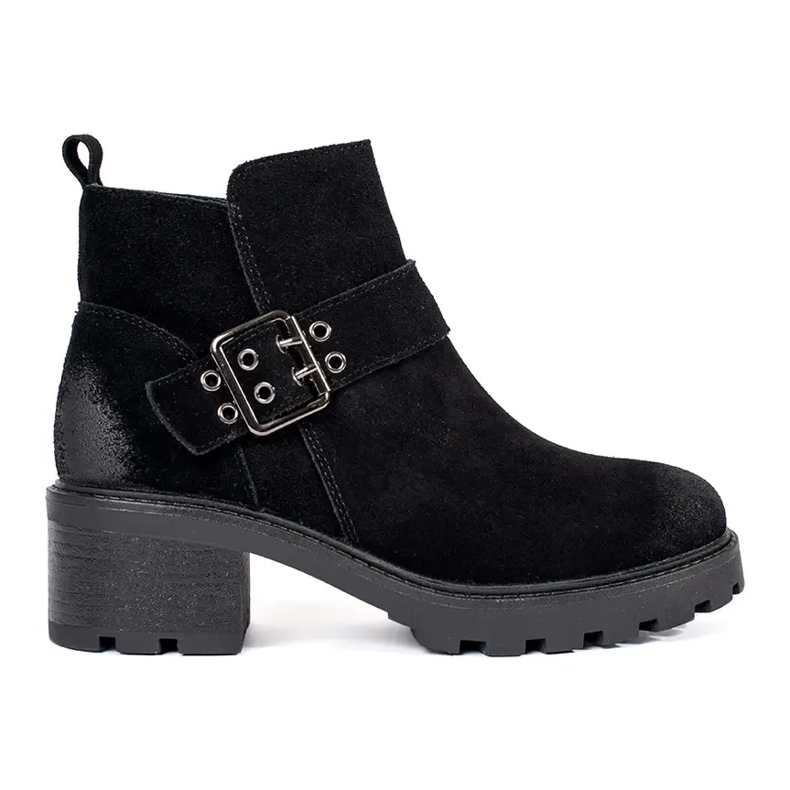 Mustat naisten korkeakorkoiset nilkkurit luonnollisesta nubukkinahasta koristeellisella soljella, Sergio Leone