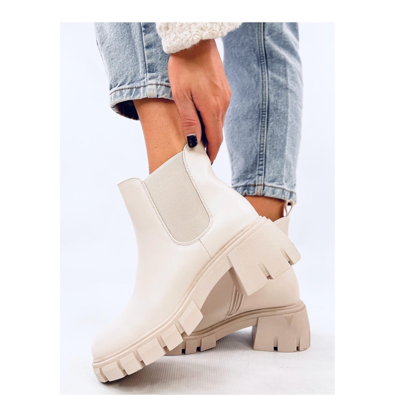 Ledeck Beige Pu leveäkorkoiset Chelsea saappaat - Inello