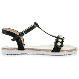 Nio Nio Litteät sandaalit helmillä musta