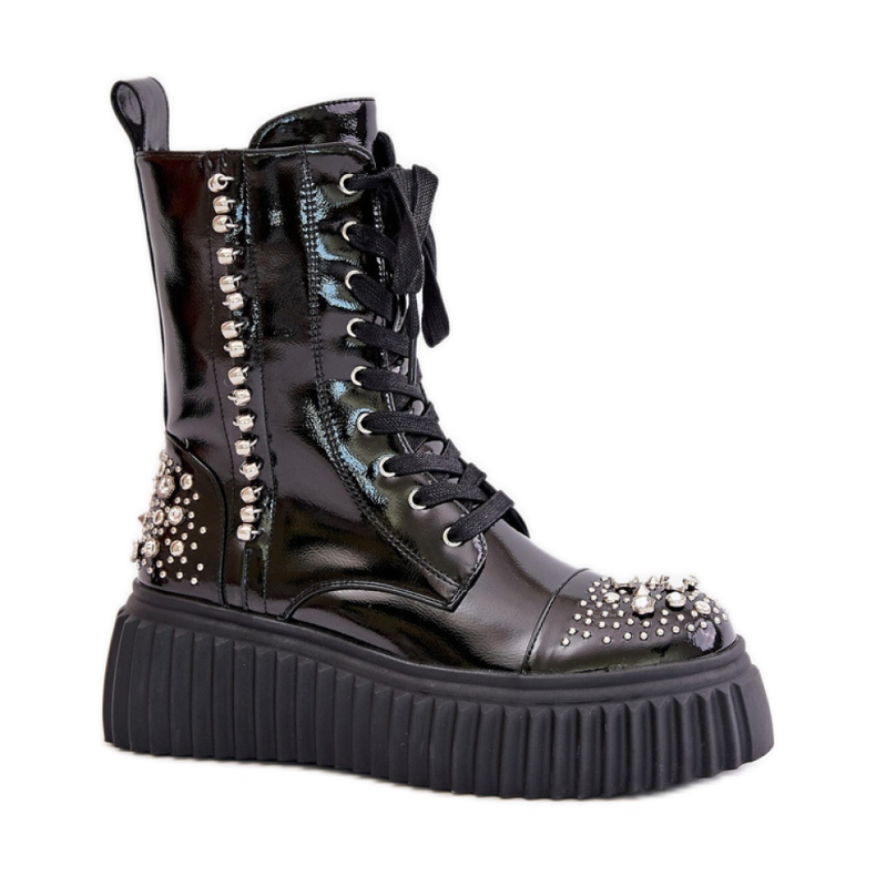 S.Barski Kiiltonahkaiset alustasaappaat mustalla koristeella