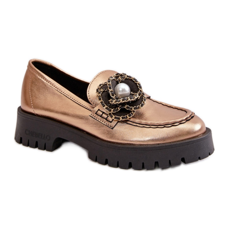 Naisten mokasiinit koristeellisella kukkalla Kulta kultainen