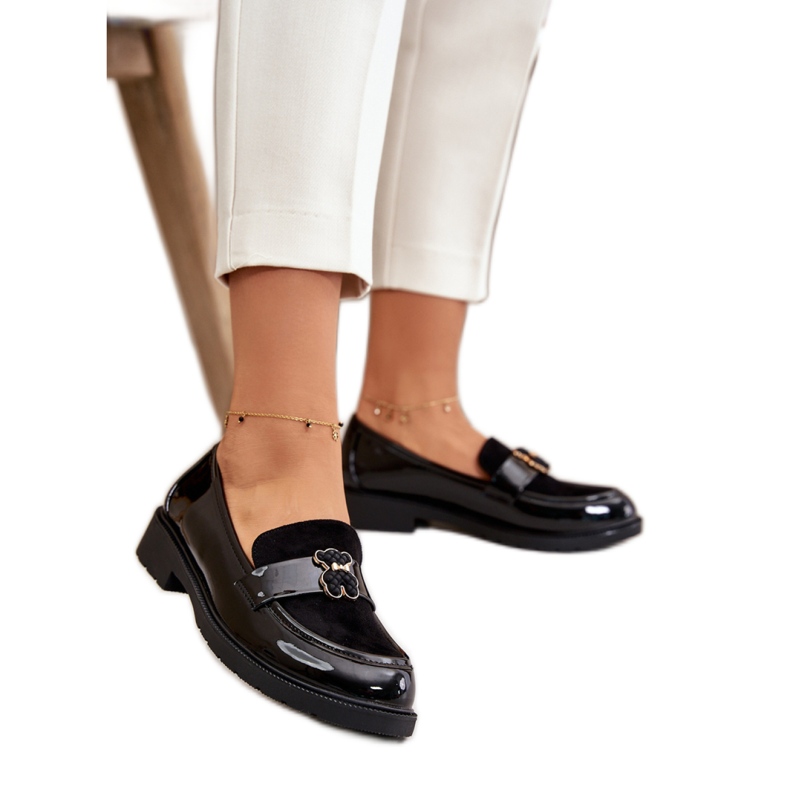 Naisten mokasiinit S.Barski Black Lacquer -koristeella musta