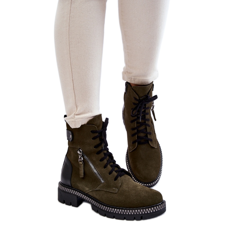 Laura Messi Vihreät mokkanahkaiset eristetyt nilkkurit