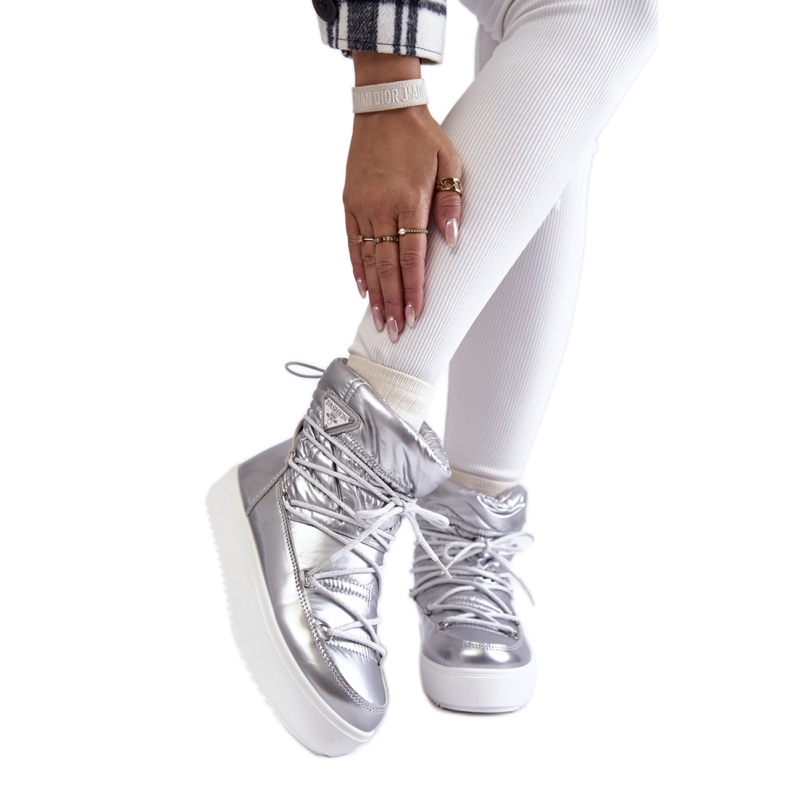 Naisten hopeanväriset nauhalliset alustan lumisaappaat harmaa