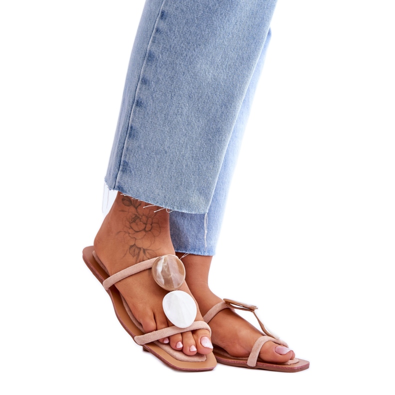 Mokkanahkaiset tossut beige-koristeilla