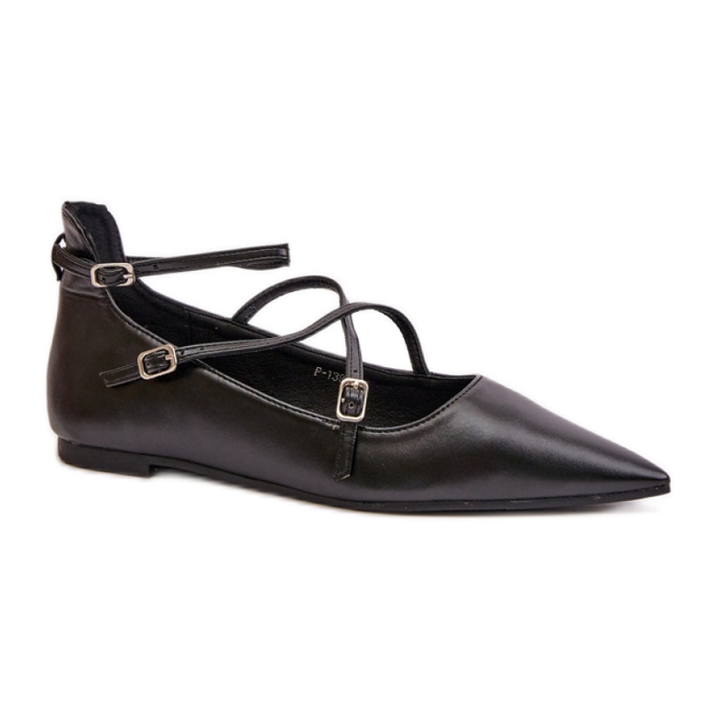 Naisten eko-nahkainen balettiasunto, jossa terävä kärki, musta