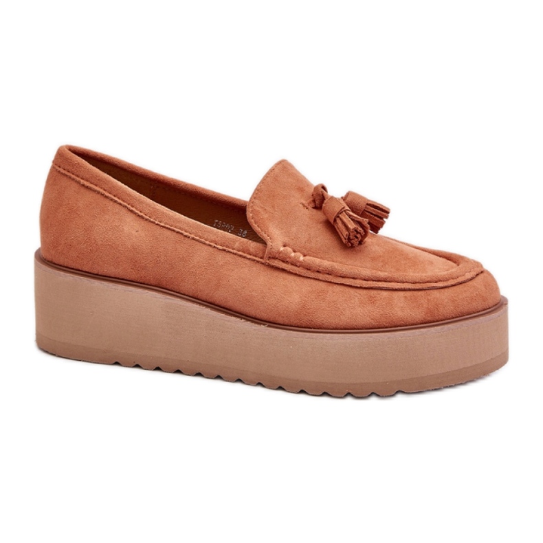 Naisten mokasiinit ekologisesta mokkanahkasta alustalla oranssi