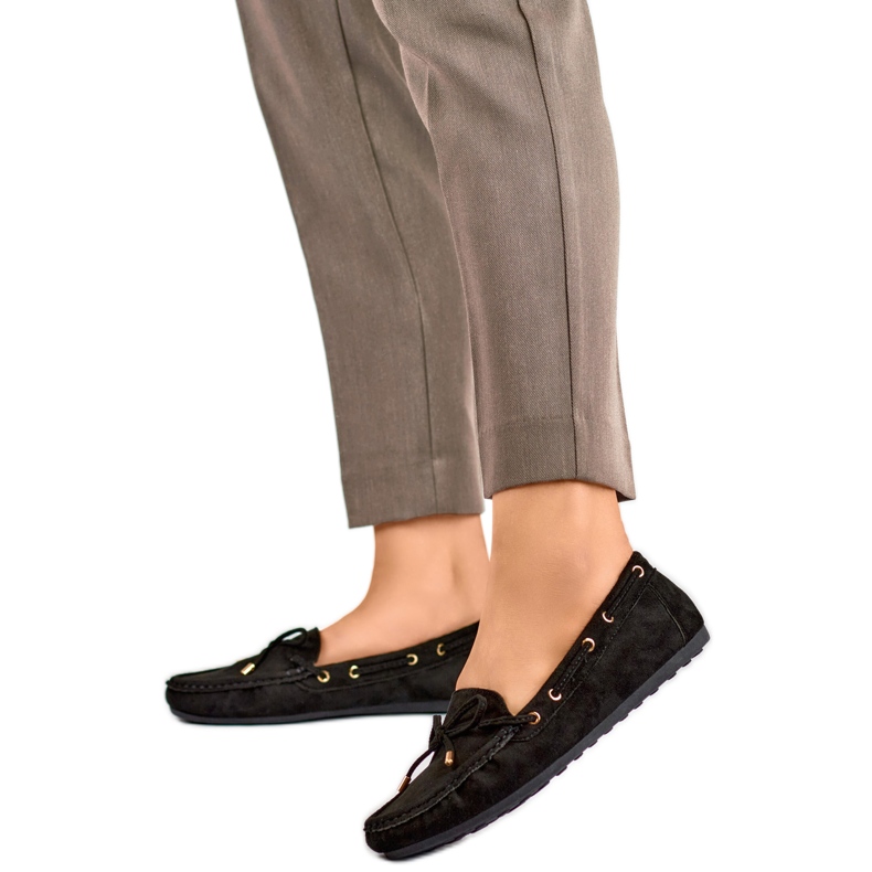 QQ5B naisten mokasiinit rusetilla musta