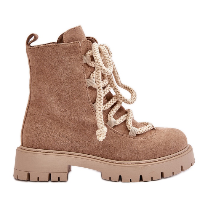 Eristetyt saappaat ekologisesta mokkasta vetoketjulla, beige Caellita