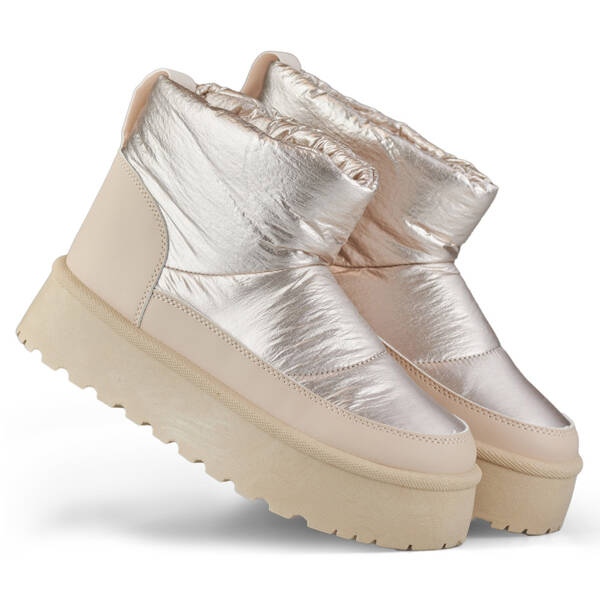 Naisten lumisaappaat alustalla, beige ja kulta J2-38-BR