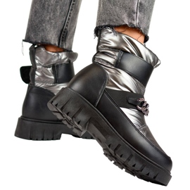 Naisten lumikengät ketjulla ja tarranauhalla, metallihopea JH-5SI