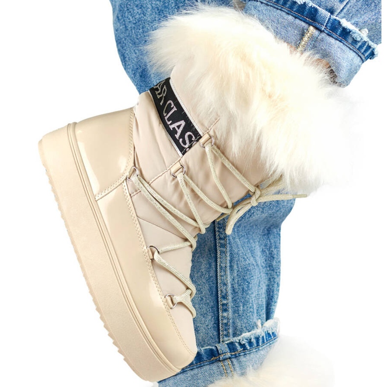 Naisten lumisaappaat koristeturkiksella, beige NB605BE