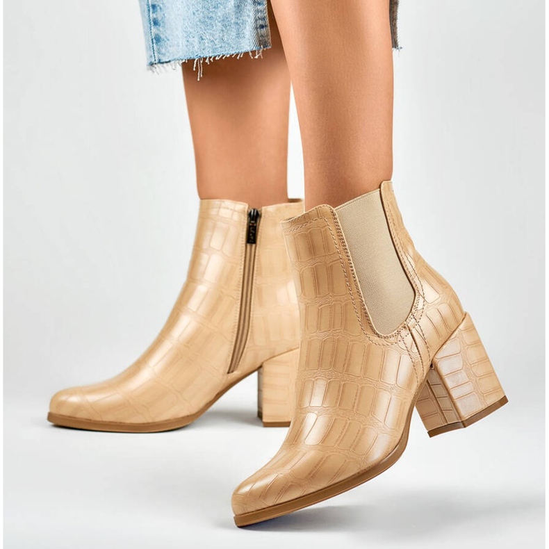 Naisten nilkkurit, croco beige, 260038BE-XC