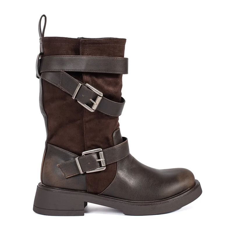 Ruskeat naisten matalakorkoiset nilkkurit, joissa soljet