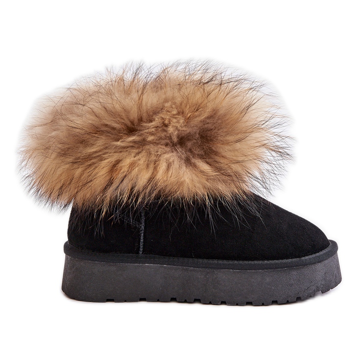 Nahkaiset lumisaappaat alustalla turkilla, Black Avirisa musta