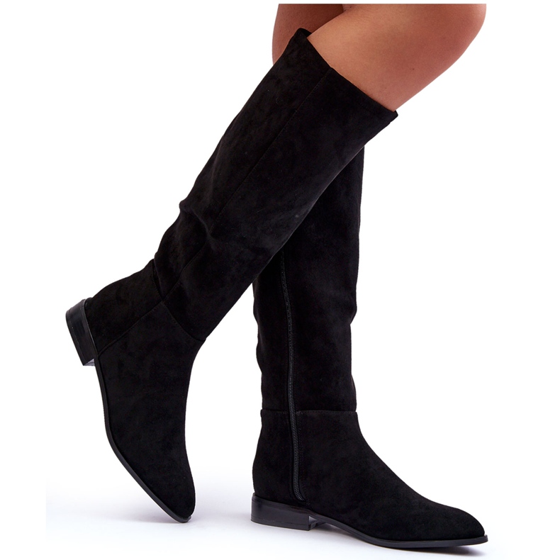 Suede Flat Heel Boots Musta Eelin