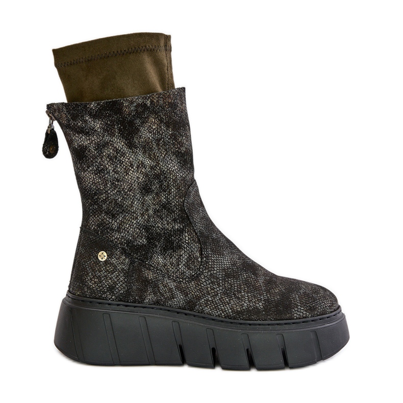 Naisten nahkasaappaat massiivisella alustalla Maciejka 06766-09 Khaki vihreä