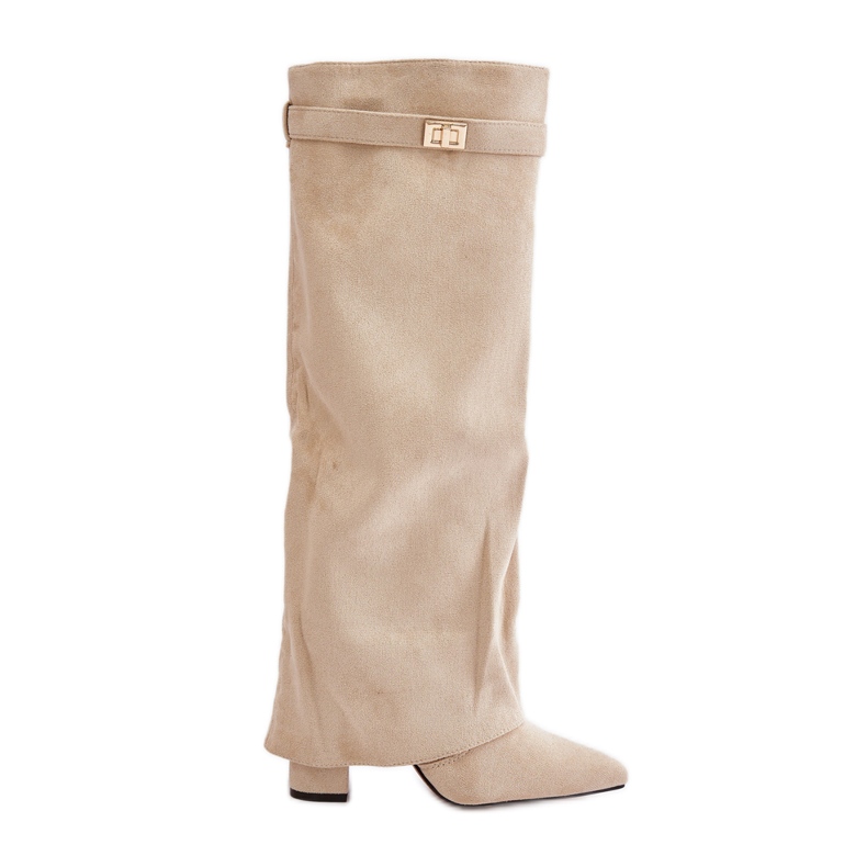 Urellin vaalean beige-eristetyt korkeakorkoiset saappaat käännetyllä ylhäällä